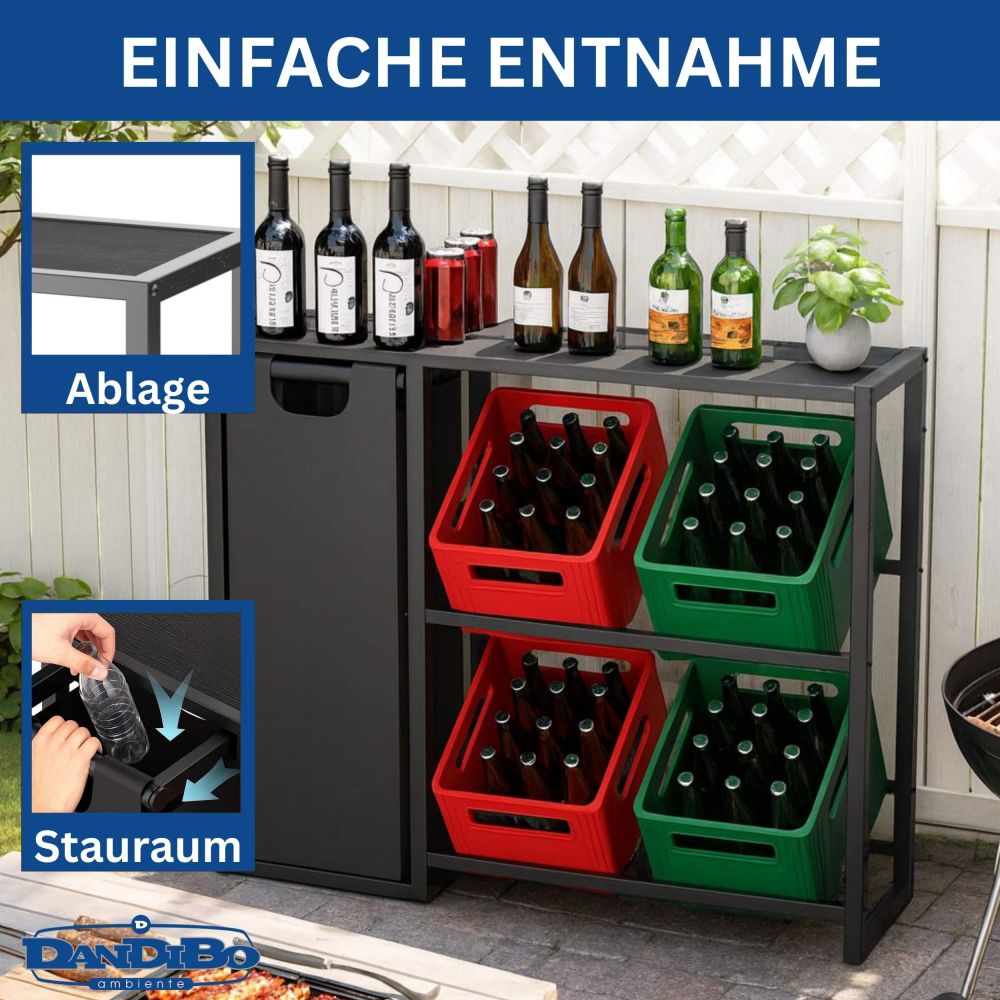 DanDiBo Getränkekistenregal 4 Kisten mit Ablage Pfandflaschen Sammelbehälter 2 in 1 Metall Schwarz 96647 Getränkeregal Behälter Kistenregal Getränkekistenhalter Getränke Regal