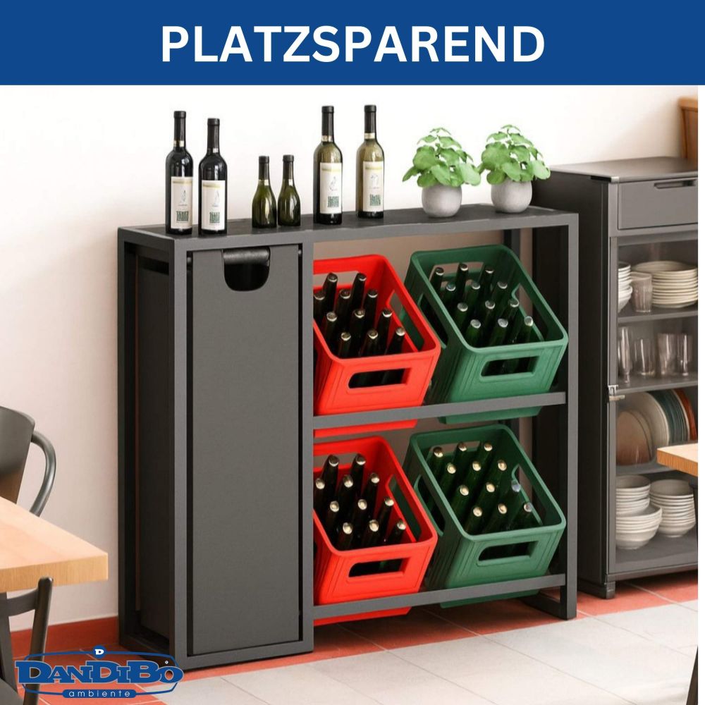 DanDiBo Getränkekistenregal 4 Kisten mit Ablage Pfandflaschen Sammelbehälter 2 in 1 Metall Schwarz 96647 Getränkeregal Behälter Kistenregal Getränkekistenhalter Getränke Regal