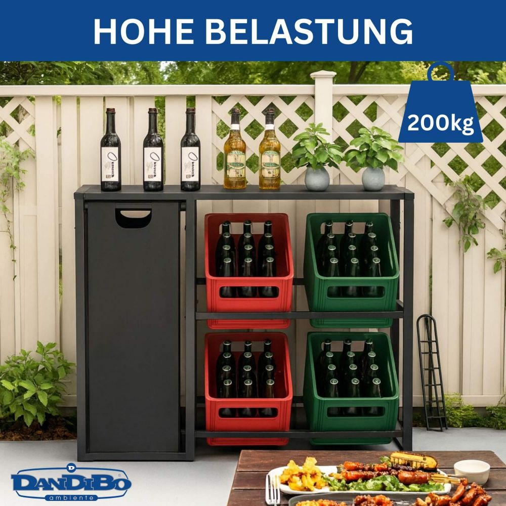 DanDiBo Getränkekistenregal 4 Kisten mit Ablage Pfandflaschen Sammelbehälter 2 in 1 Metall Schwarz 96647 Getränkeregal Behälter Kistenregal Getränkekistenhalter Getränke Regal