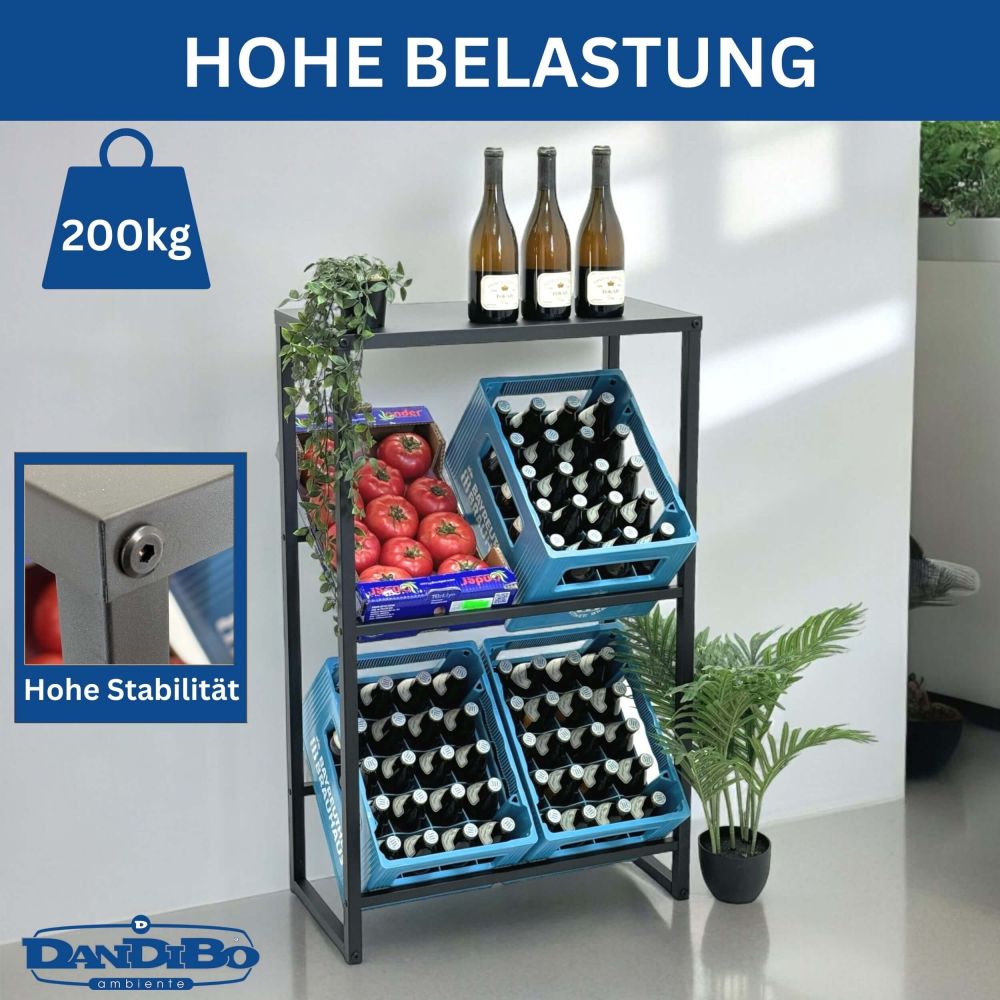 DanDiBo Getränkekistenregal 4 Kisten mit Ablage Schmal Metall Stehend 96547 Getränkekistenhalter 112 cm Getränkekistenständer Flaschenkistenregal