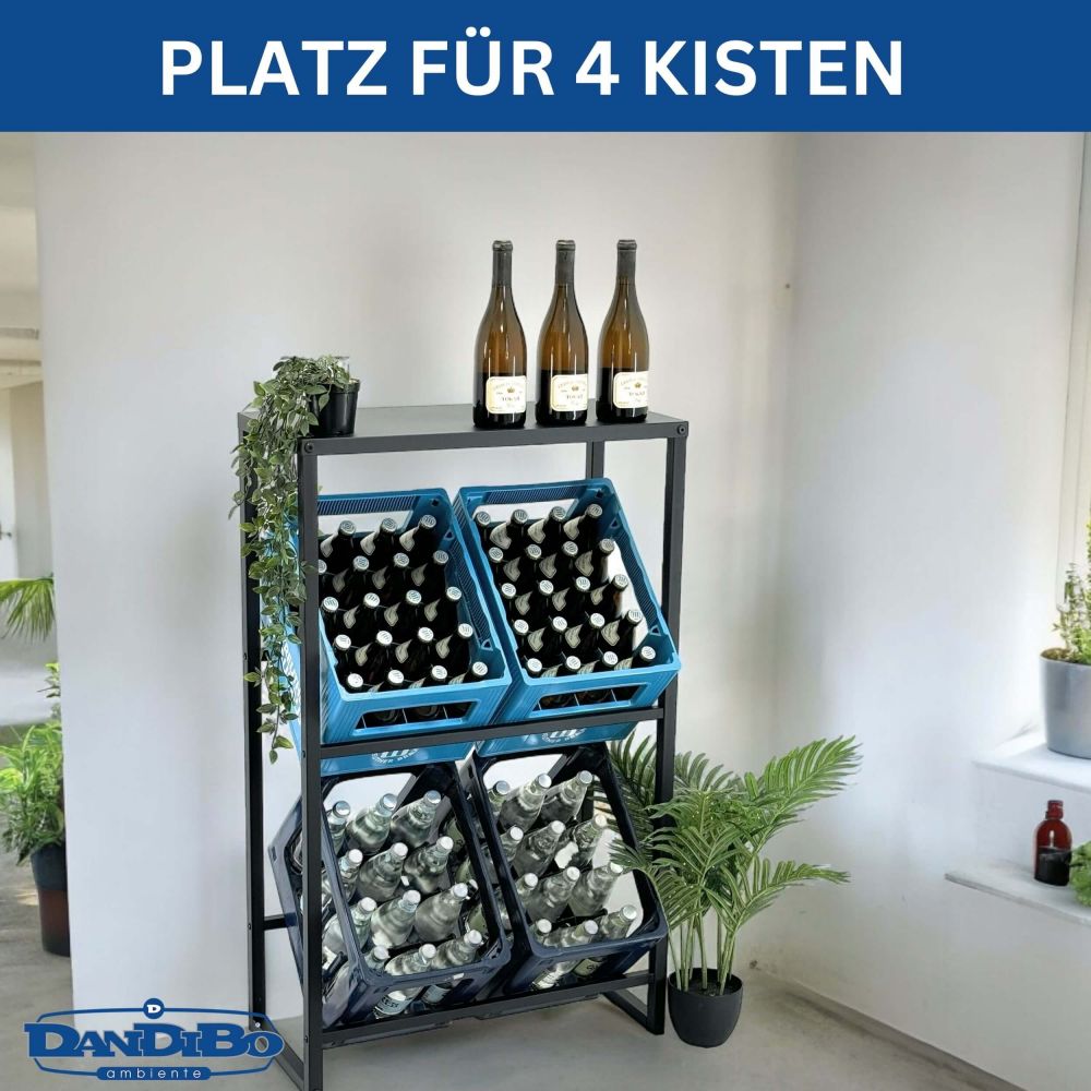 DanDiBo Getränkekistenregal 4 Kisten mit Ablage Schmal Metall Stehend 96547 Getränkekistenhalter 112 cm Getränkekistenständer Flaschenkistenregal