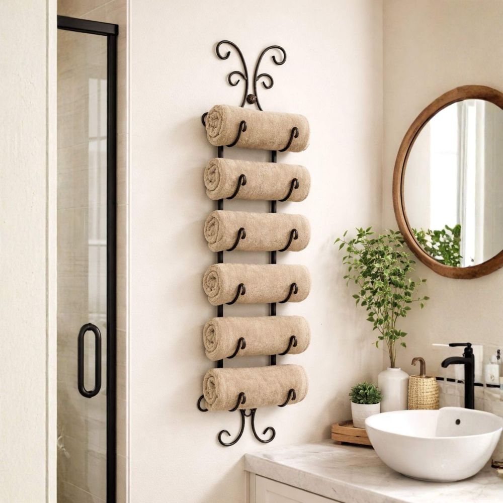 DanDiBo Handtuchhalter Schwarz Wand Bad 568 Badezimmer Handtuchregal Aufbewahrung Badetuchhalter Wandmontage Antik Vintage Wandhandtuchhalter Tower Holder