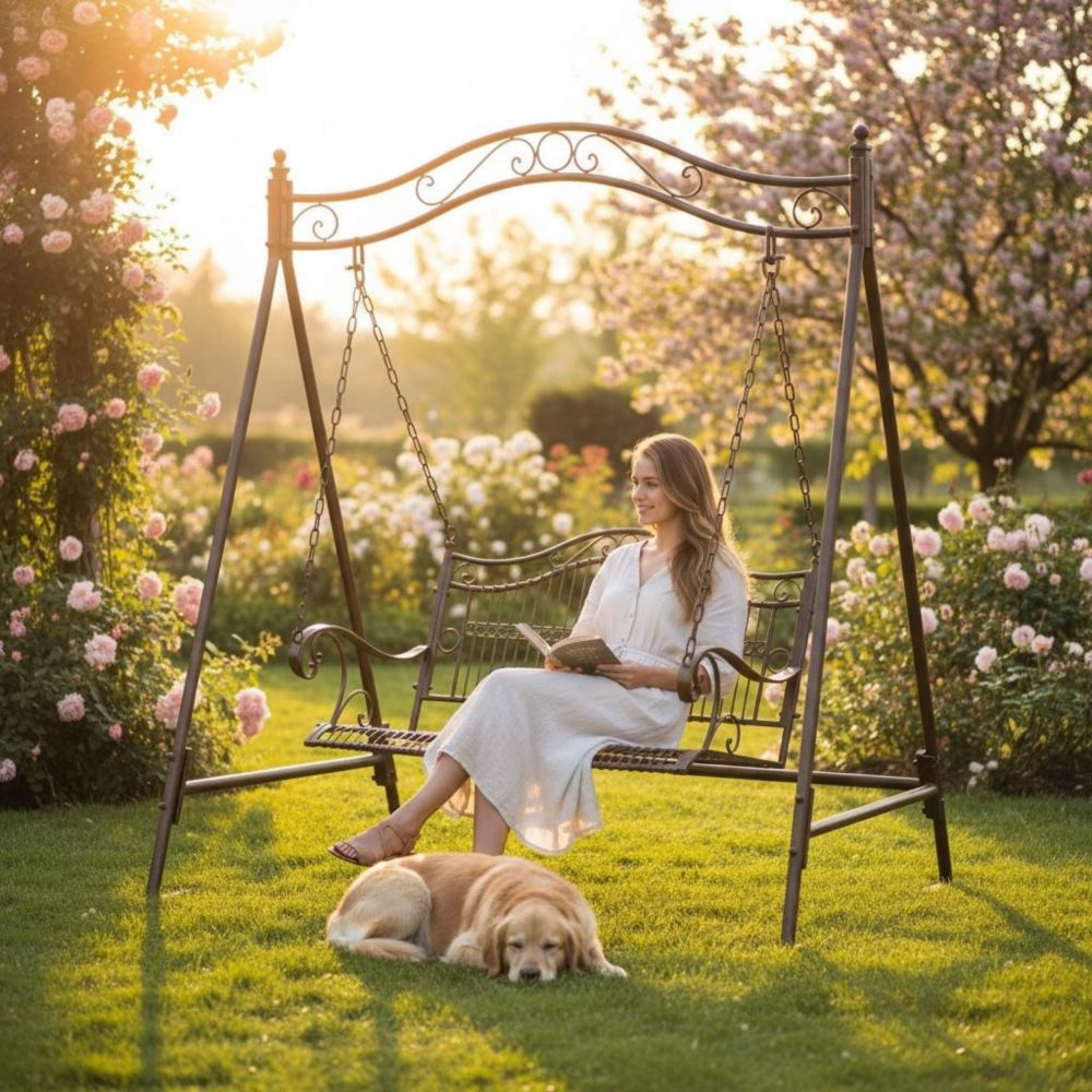 DanDiBo Hollywoodschaukel 2 Sitzer Metall Antik Gartenschaukel 082505 Schaukelbank Schmiedeeisen Bank Outdoor Wetterfest