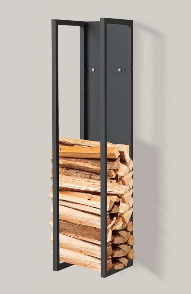 DanDiBo Firewood rack indoor metal black Firewood rack 100 cm with back wall Hanging on the wall 96357 Wood basket Fireplace wood holder Wood rack