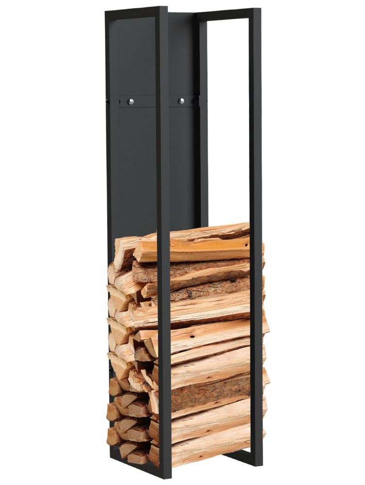 DanDiBo Firewood rack indoor metal black Firewood rack 100 cm with back wall Hanging on the wall 96357 Wood basket Fireplace wood holder Wood rack