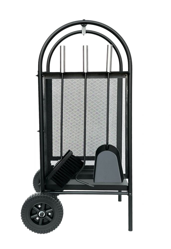DanDiBo Firewood rack indoor metal black Fireplace wood rack 80 cm with fireplace set and wheels 96358 Fireplace wood trolley Wood basket Fireplace wood holder Wood rack