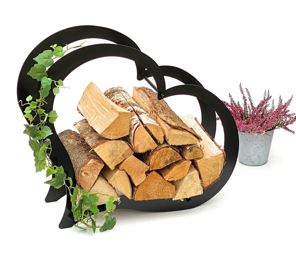 DanDiBo Kaminholzregal Innen Metall Schwarz Kaminholzständer Herz 96168 Holzkorb Kaminholzhalter Feuerholzregal Holzregal