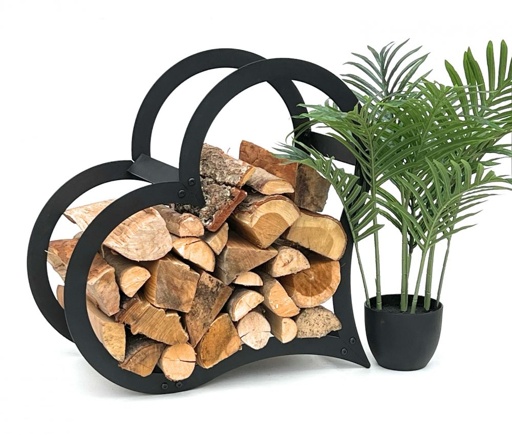 DanDiBo Firewood Rack Indoor Metal Black Standing Heart 52 cm Firewood Stand 96469 Firewood Holder Firewood Rack Firewood Rack