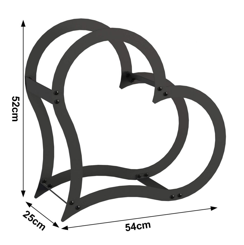 DanDiBo Firewood Rack Indoor Metal Black Standing Heart 52 cm Firewood Stand 96469 Firewood Holder Firewood Rack Firewood Rack