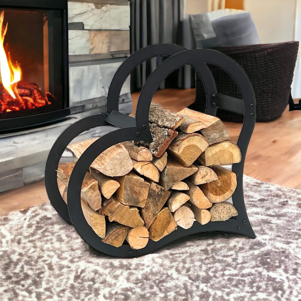 DanDiBo Firewood Rack Indoor Metal Black Standing Heart 52 cm Firewood Stand 96469 Firewood Holder Firewood Rack Firewood Rack