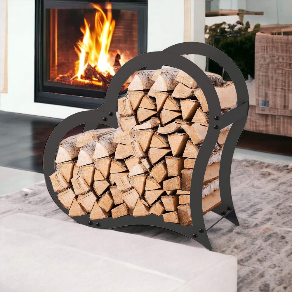 DanDiBo Firewood Rack Indoor Metal Black Standing Heart 52 cm Firewood Stand 96469 Firewood Holder Firewood Rack Firewood Rack