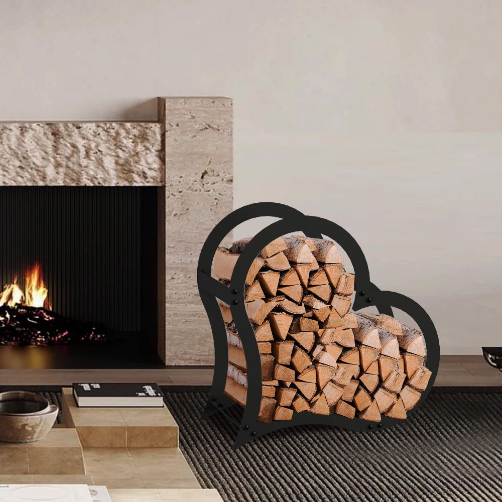 DanDiBo Firewood Rack Indoor Metal Black Standing Heart 52 cm Firewood Stand 96469 Firewood Holder Firewood Rack Firewood Rack