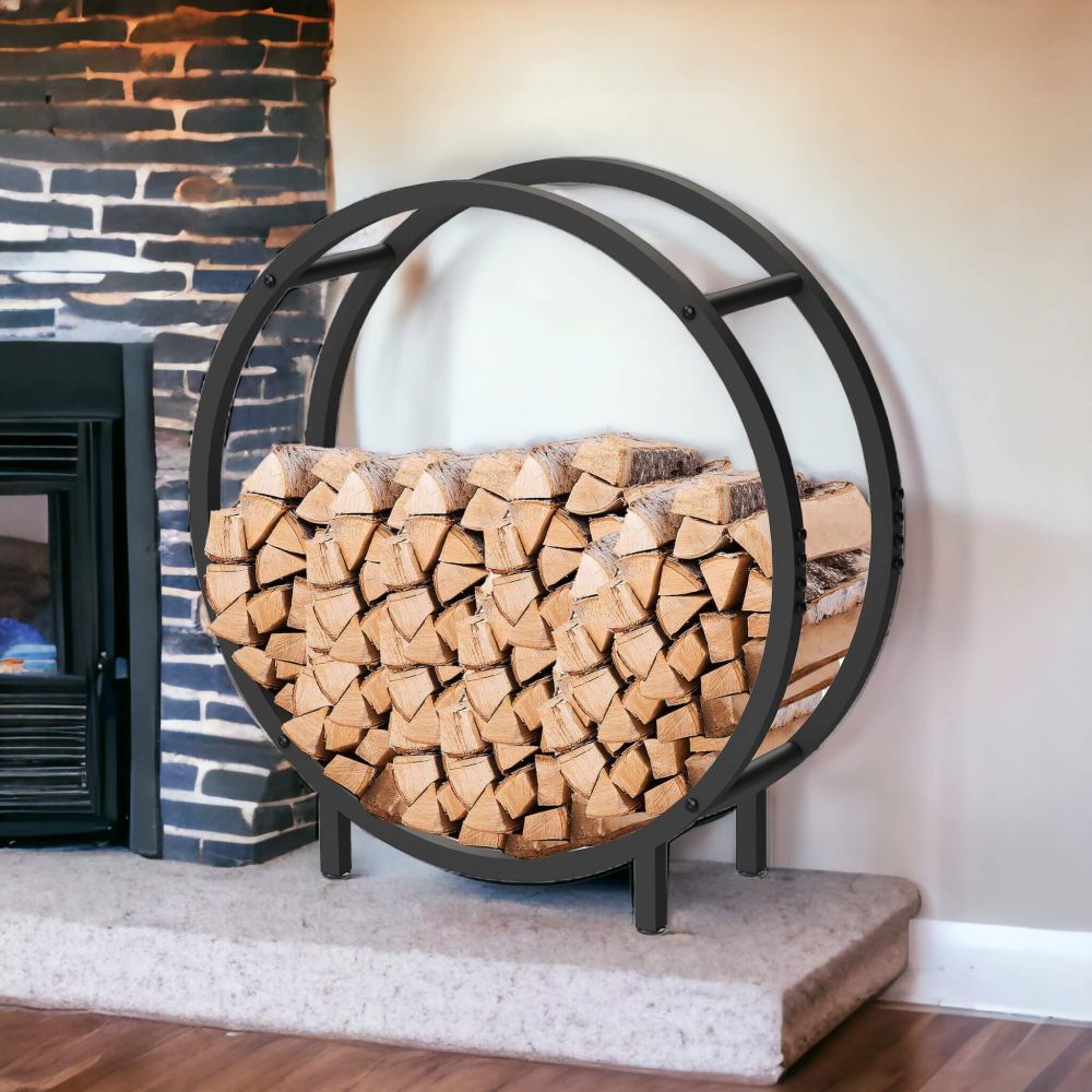 DanDiBo Firewood Rack Indoor Metal Black Standing Round 60 cm Firewood Stand 96468 Firewood Holder Firewood Rack Firewood Rack