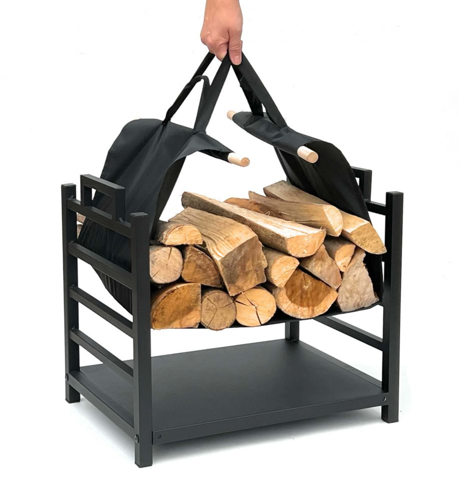 DanDiBo Kaminholzregal Innen Metall Schwarz Stehend mit Tragetasche 45 cm Kaminholzständer 96466 Kaminholzhalter Brennholzregal Feuerholzregal