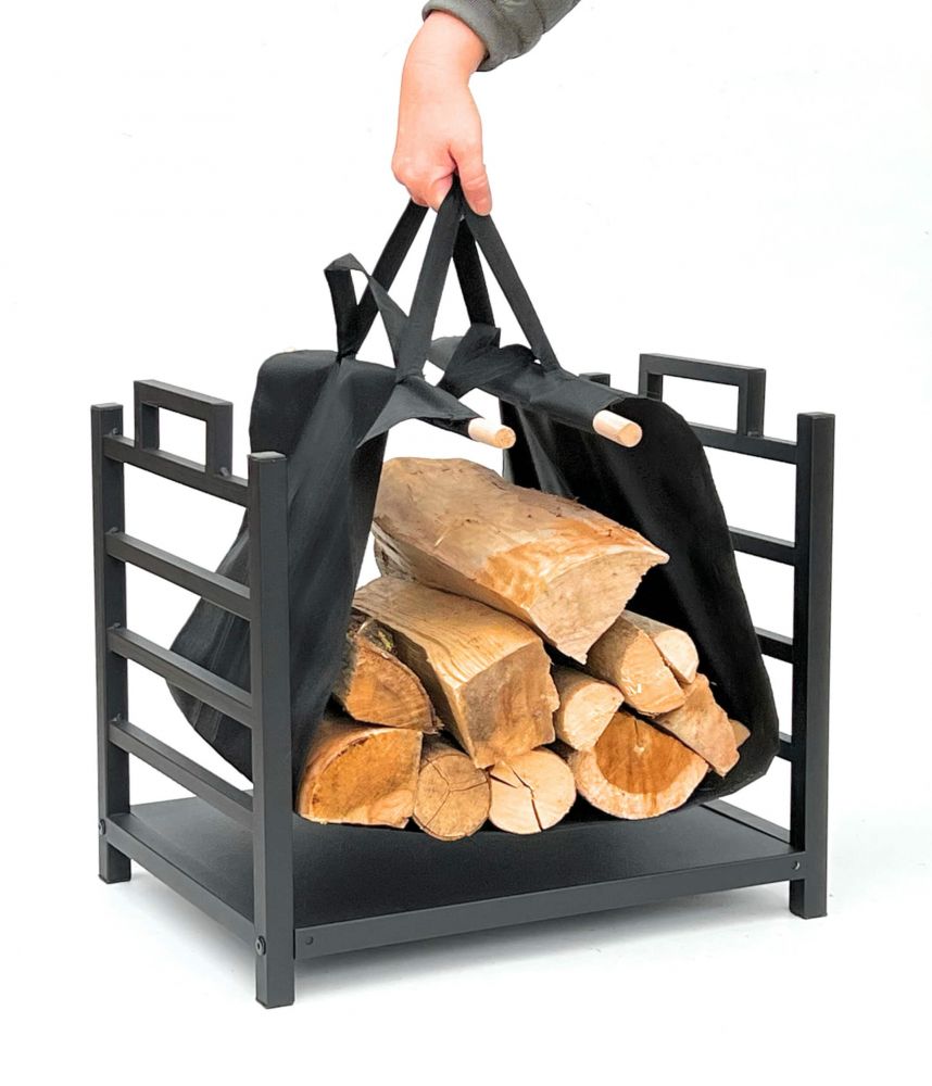 DanDiBo Kaminholzregal Innen Metall Schwarz Stehend mit Tragetasche 45 cm Kaminholzständer 96466 Kaminholzhalter Brennholzregal Feuerholzregal