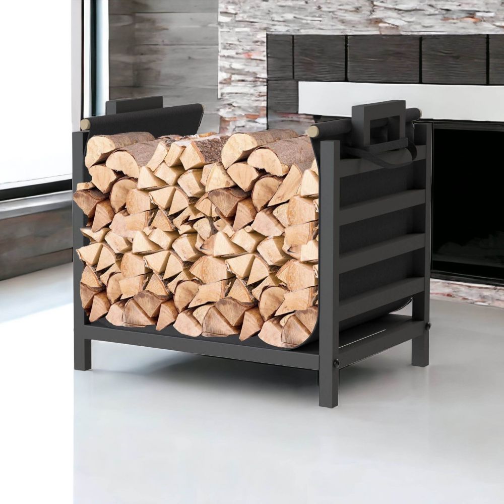 DanDiBo Kaminholzregal Innen Metall Schwarz Stehend mit Tragetasche 45 cm Kaminholzständer 96466 Kaminholzhalter Brennholzregal Feuerholzregal