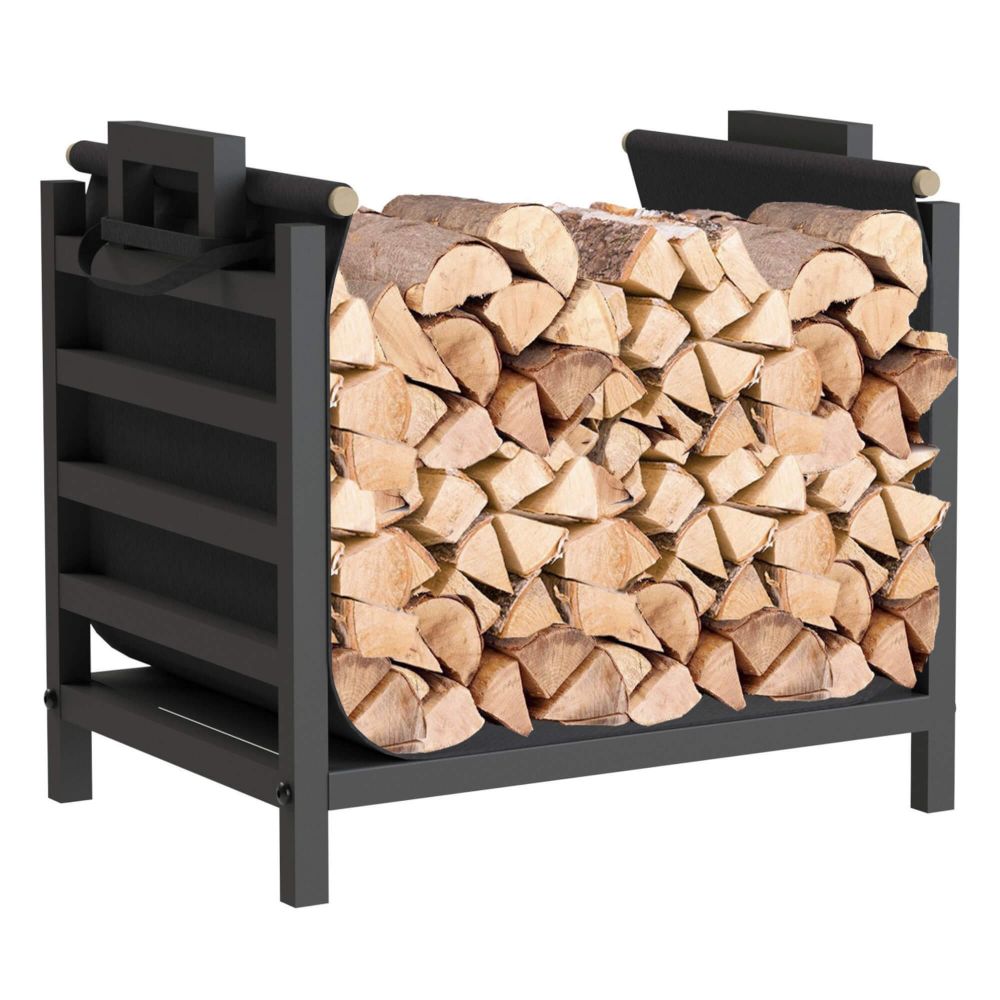 DanDiBo Kaminholzregal Innen Metall Schwarz Stehend mit Tragetasche 45 cm Kaminholzständer 96466 Kaminholzhalter Brennholzregal Feuerholzregal