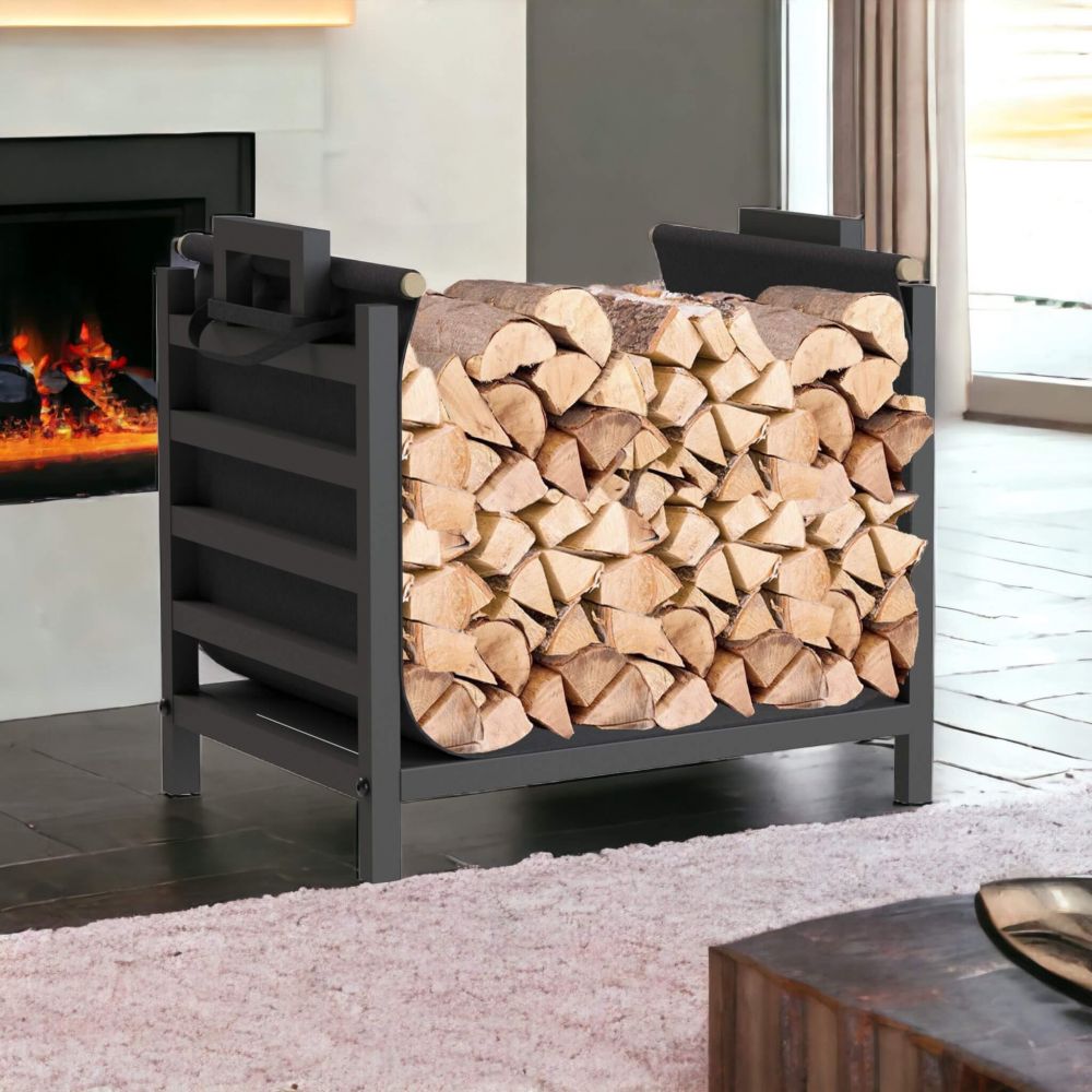 DanDiBo Kaminholzregal Innen Metall Schwarz Stehend mit Tragetasche 45 cm Kaminholzständer 96466 Kaminholzhalter Brennholzregal Feuerholzregal