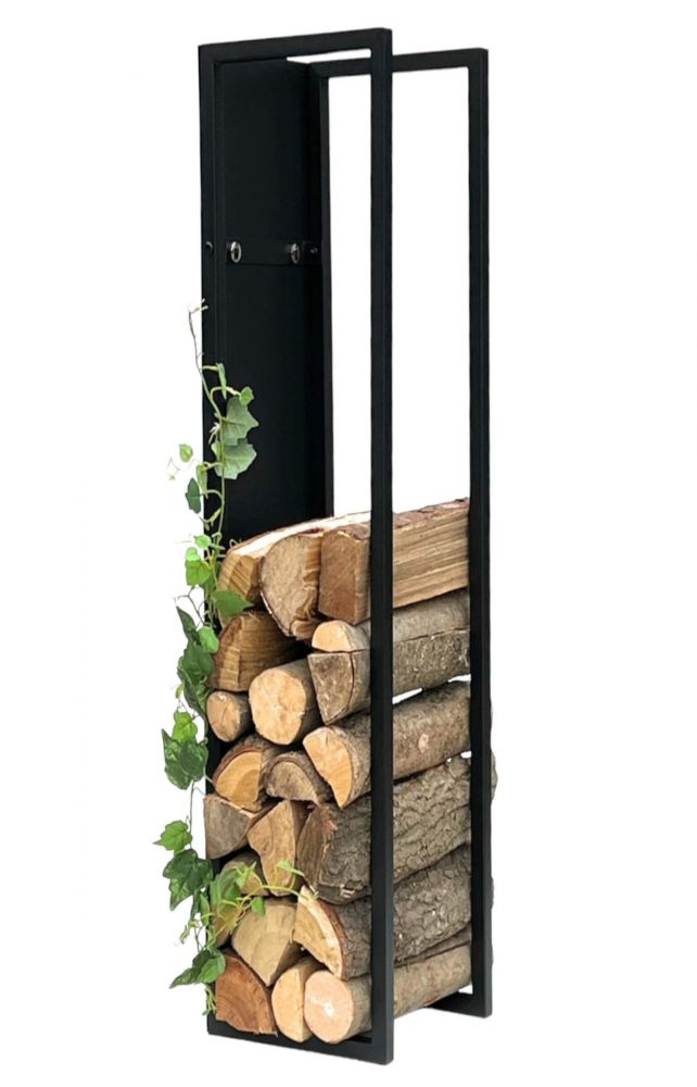 DanDiBo Kaminholzregal Innen Metall Schwarz Kaminholzständer 120 cm mit Rückwand an der Wand Hängend 96465 Holzkorb Kaminholzhalter Holzregal