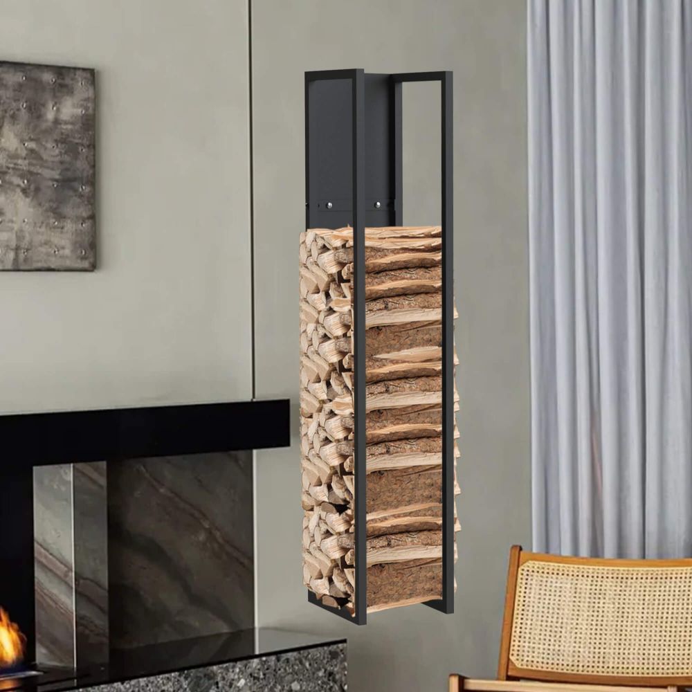 DanDiBo Kaminholzregal Innen Metall Schwarz Kaminholzständer 120 cm mit Rückwand an der Wand Hängend 96465 Holzkorb Kaminholzhalter Holzregal