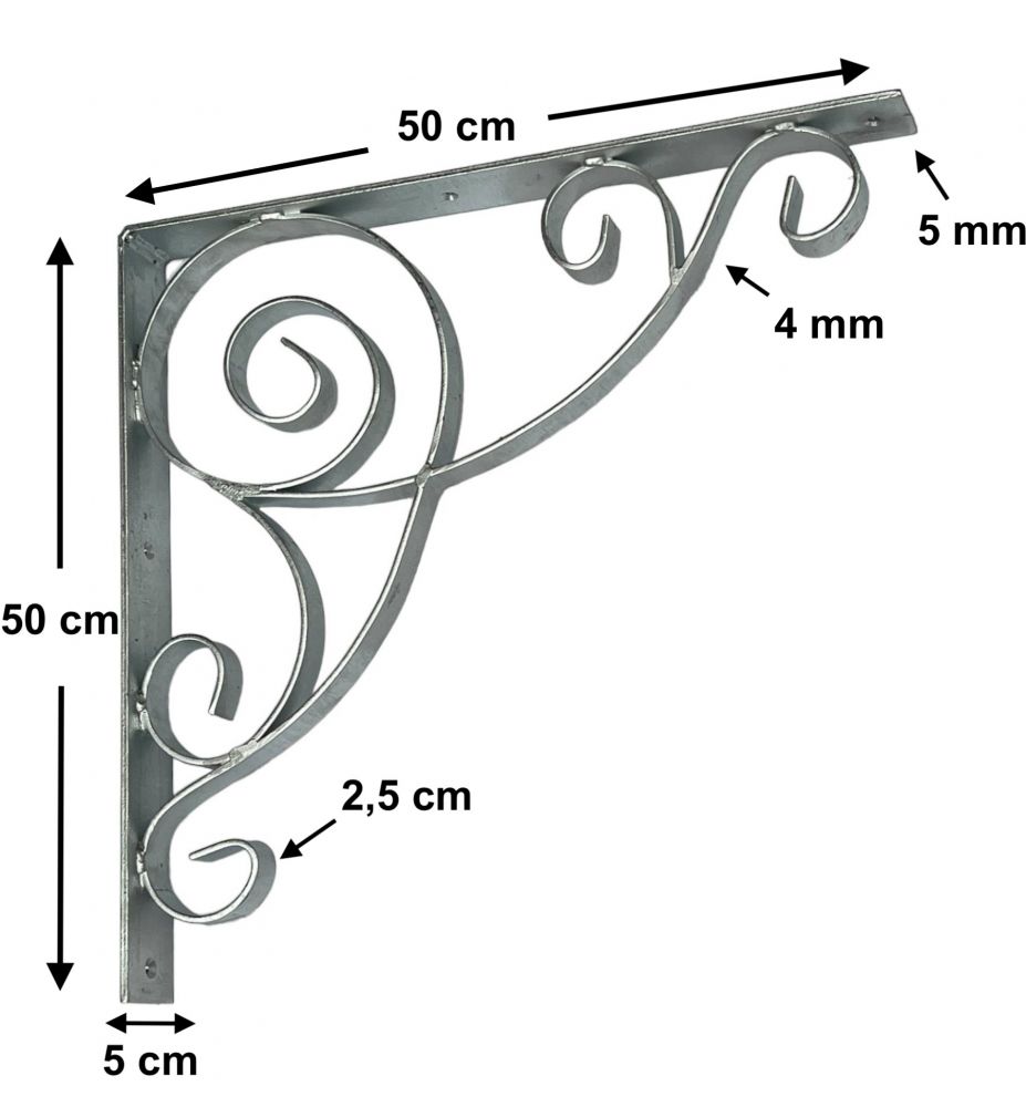 DanDiBo bracket 50x50 cm head hinges wrought iron 96420 metal hot-dip galvanised angle connector angle bracket wall bracket shelf bracket