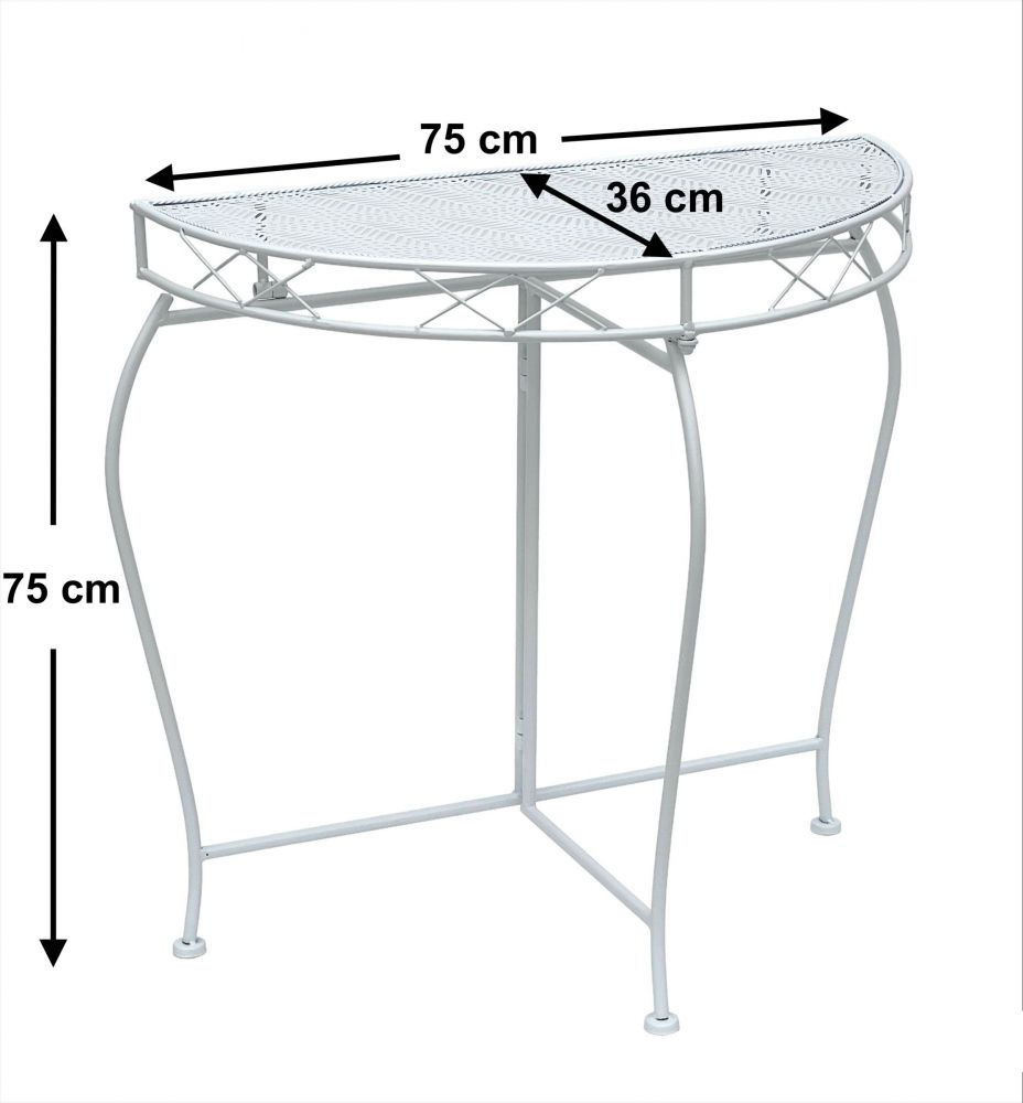 DanDiBo Konsolentisch Wandtisch Weiss 96313 Beistelltisch Metall 75 cm Gartentisch Halbtisch Tisch Halbrund Halbrundtisch Wandkonsole Konsole Wand