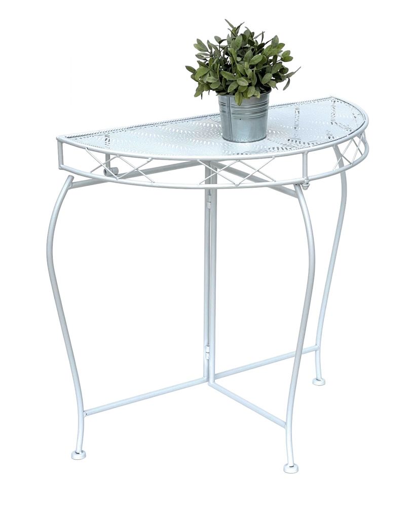 DanDiBo Konsolentisch Wandtisch Weiss 96313 Beistelltisch Metall 75 cm Gartentisch Halbtisch Tisch Halbrund Halbrundtisch Wandkonsole Konsole Wand