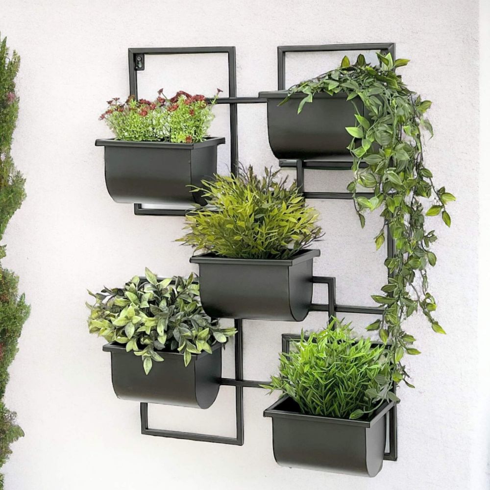 DanDiBo Kräuterregal Küche Wand Metall Schwarz 96525 Wandregal Blumenregal Pflanzenhalter Wandblumenhalter Modern