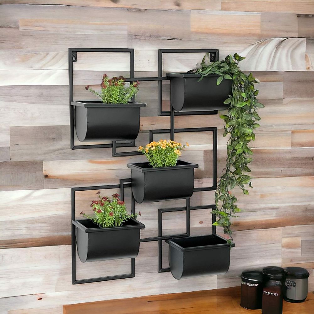 DanDiBo Kräuterregal Küche Wand Metall Schwarz 96525 Wandregal Blumenregal Pflanzenhalter Wandblumenhalter Modern