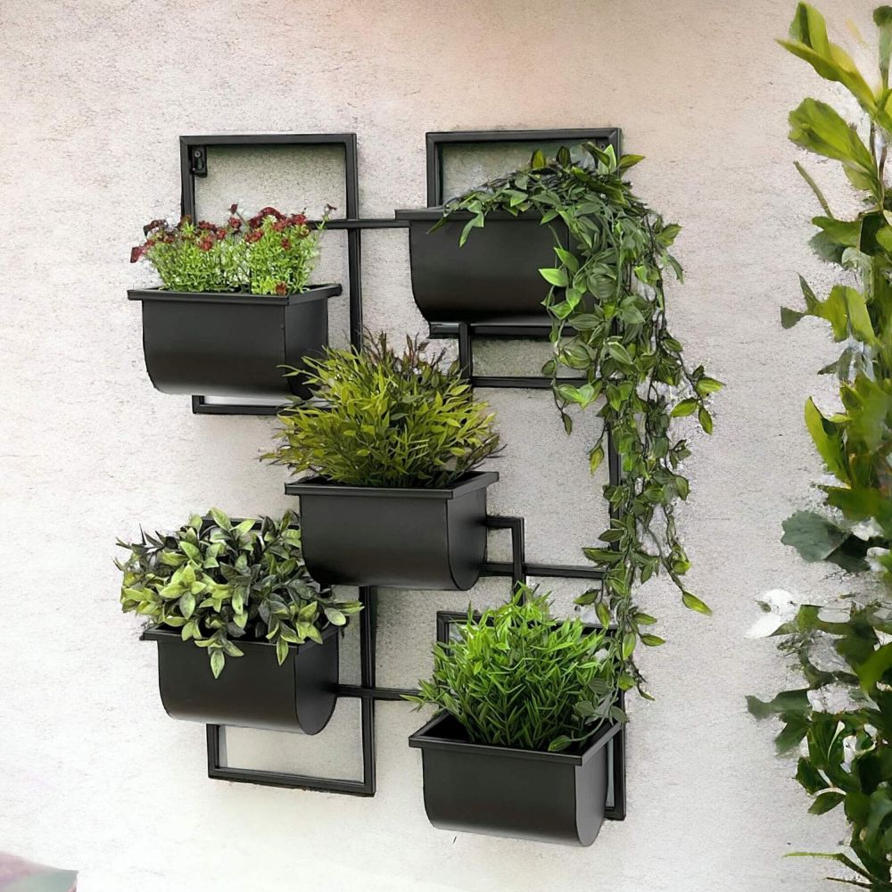 DanDiBo Kräuterregal Küche Wand Metall Schwarz 96525 Wandregal Blumenregal Pflanzenhalter Wandblumenhalter Modern