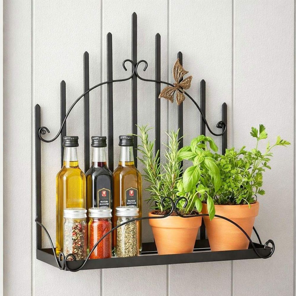 DanDiBo Kräuterregal Kücheregal Balkonregal Wand Metall Schwarz 96237 Wandregal Blumenregal Pflanzenhalter Wandblumenhalter Küche Balkon