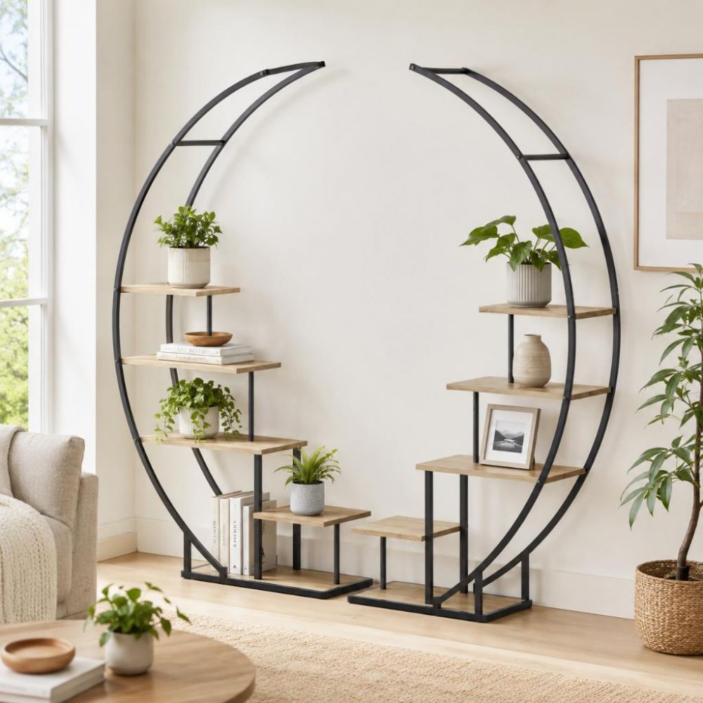 DanDiBo Pflanzenregal Indoor Blumenregal 170 cm Hoch Metall Schwarz Halbrund 96700 Blumentreppe Groß Rund Pflanzenständer plant stand