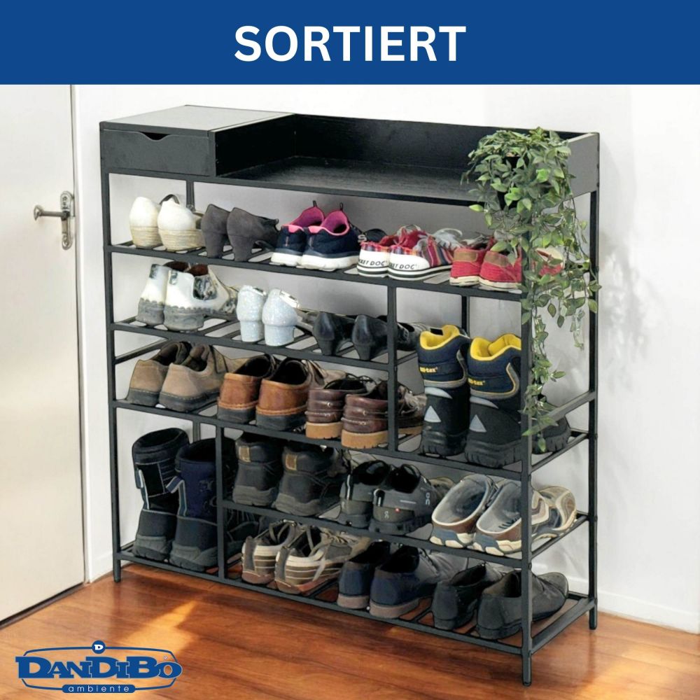 DanDiBo Shoe Rack Space-Saving Metal Black Modern 6 Tiers 100 cm with Shelf Shoe Stand with Storage Shoe Organizer Shoe Storage Shelf Design
