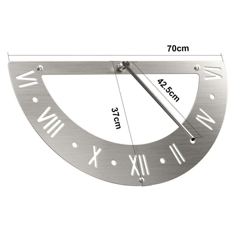 DanDiBo Sonnenuhr Garten Edelstahl Wand 70 cm Rostfrei 96687 Ausrichtbar Gartenuhr Wetterfest Outdoor Modern Metall