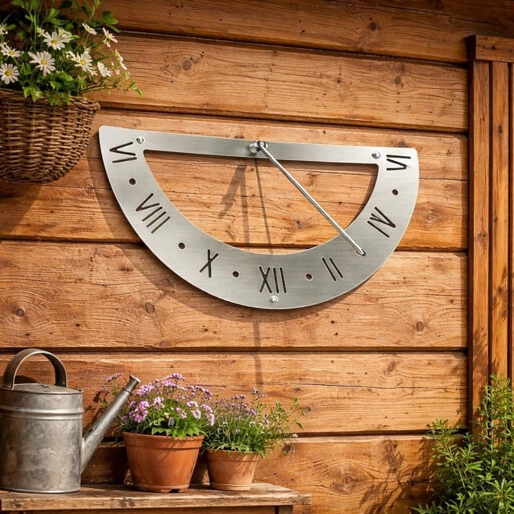 DanDiBo Sonnenuhr Garten Edelstahl Wand 70 cm Rostfrei 96687 Ausrichtbar Gartenuhr Wetterfest Outdoor Modern Metall