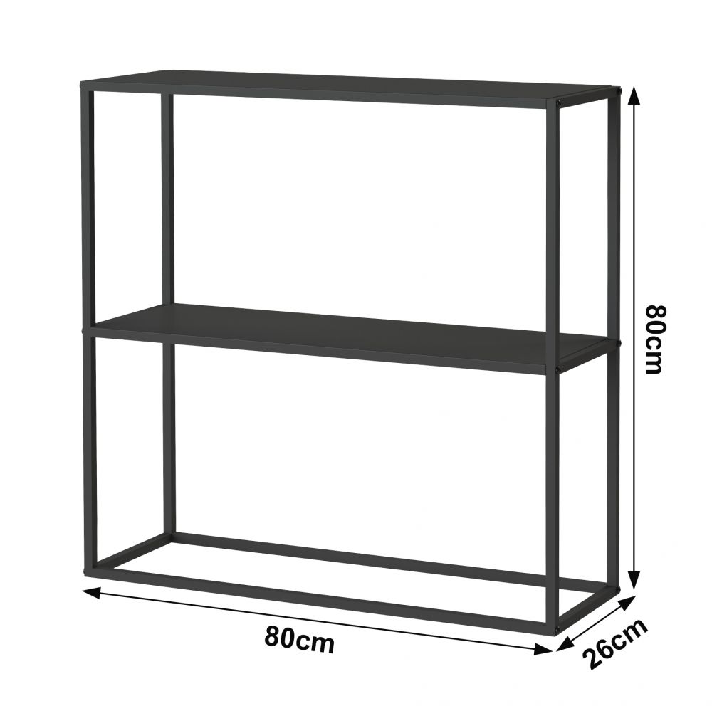 DanDiBo Konsolentisch Metall Schwarz Schmal mit 2 Ebenen Modern 80x80x25 cm Regal Stehend Standregal 96473 Metallregal mit Ablage