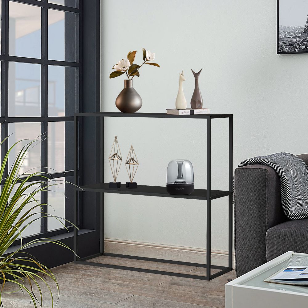DanDiBo Konsolentisch Metall Schwarz Schmal mit 2 Ebenen Modern 80x80x25 cm Regal Stehend Standregal 96473 Metallregal mit Ablage