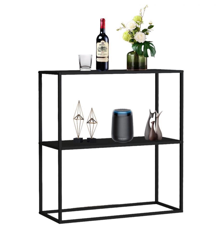 DanDiBo Konsolentisch Metall Schwarz Schmal mit 2 Ebenen Modern 80x80x25 cm Regal Stehend Standregal 96473 Metallregal mit Ablage