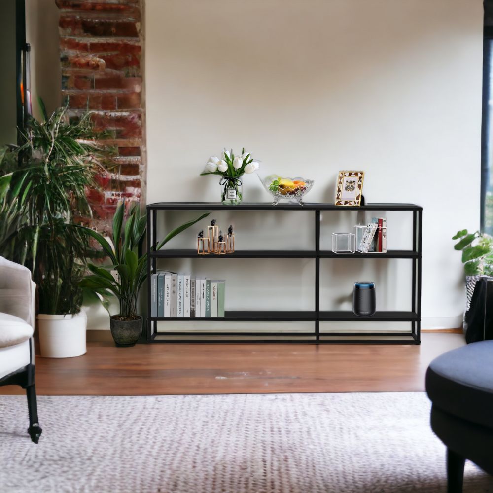 DanDiBo Konsolentisch Metall Schwarz Schmal mit 3 Ebenen Modern 140x70x25 cm Regal Stehend Standregal 96471 Metallregal mit Ablage