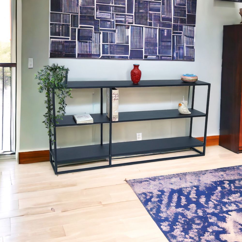 DanDiBo Konsolentisch Metall Schwarz Schmal mit 3 Ebenen Modern 140x70x25 cm Regal Stehend Standregal 96471 Metallregal mit Ablage