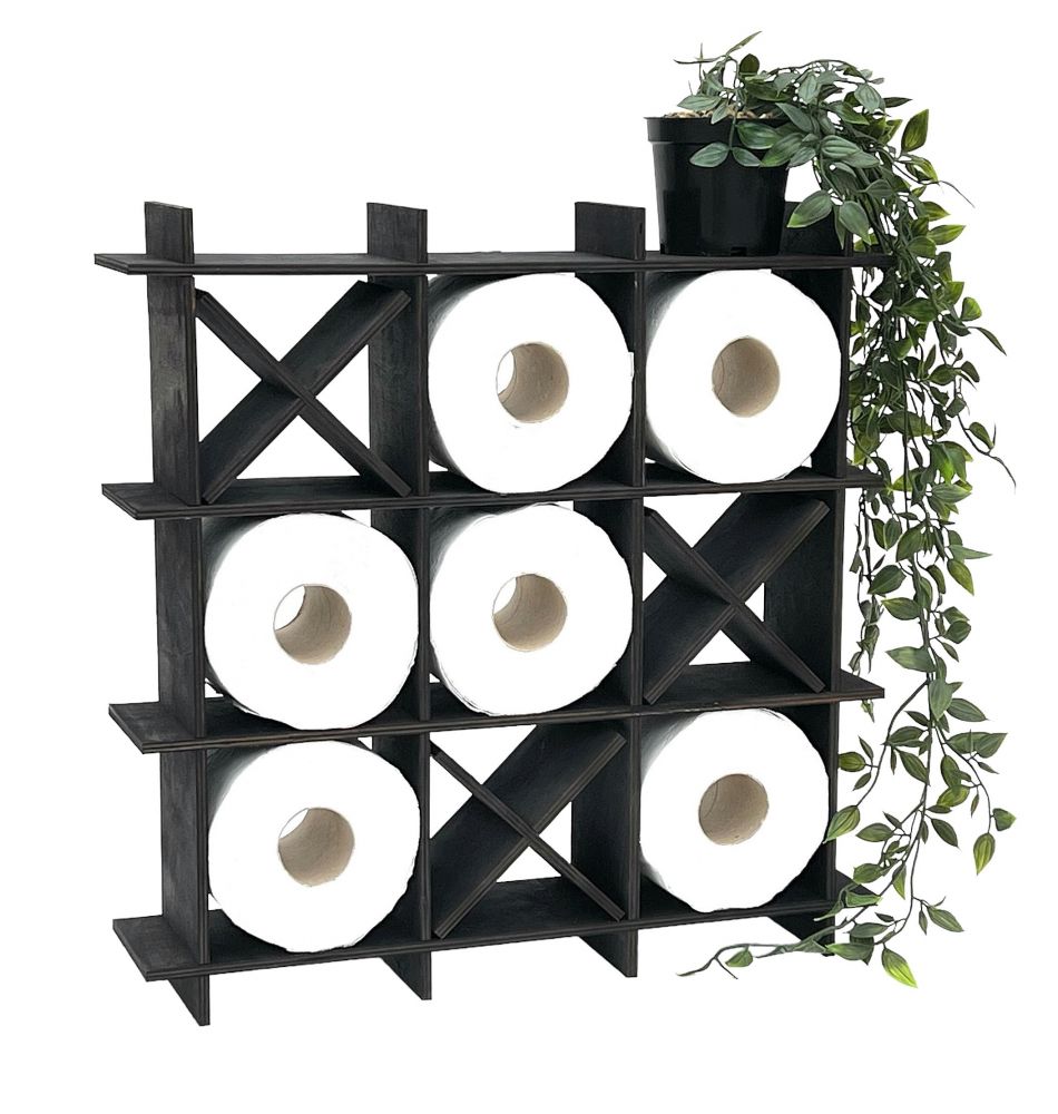 DanDiBo Toilet roll holder Black Wood Tic Tac Toe 96421 Toilet roll holder WC Freestanding Replacement roll holder Paper holder Roll holder