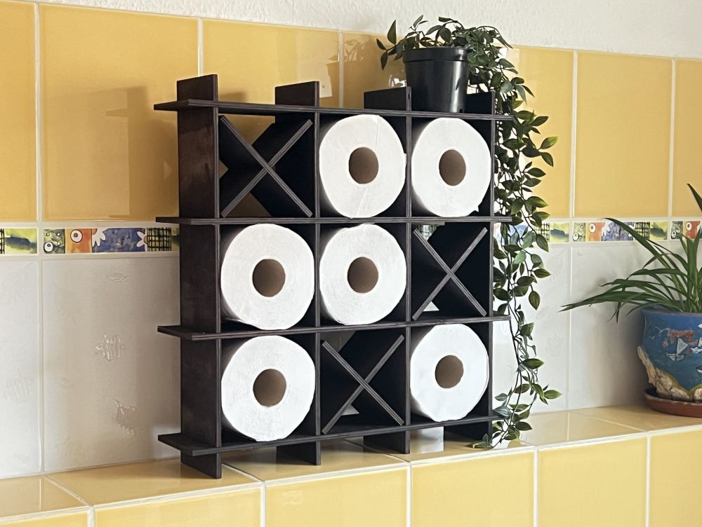 DanDiBo Toilet roll holder Black Wood Tic Tac Toe 96421 Toilet roll holder WC Freestanding Replacement roll holder Paper holder Roll holder