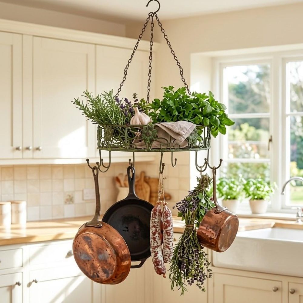 DanDiBo Pot Hanger Ceiling Rack Hanging Basket Green 96006 60 cm Hanging Shelf Sausage Crown Basket Kitchen Shelf Kitchen Crown Herb Crown