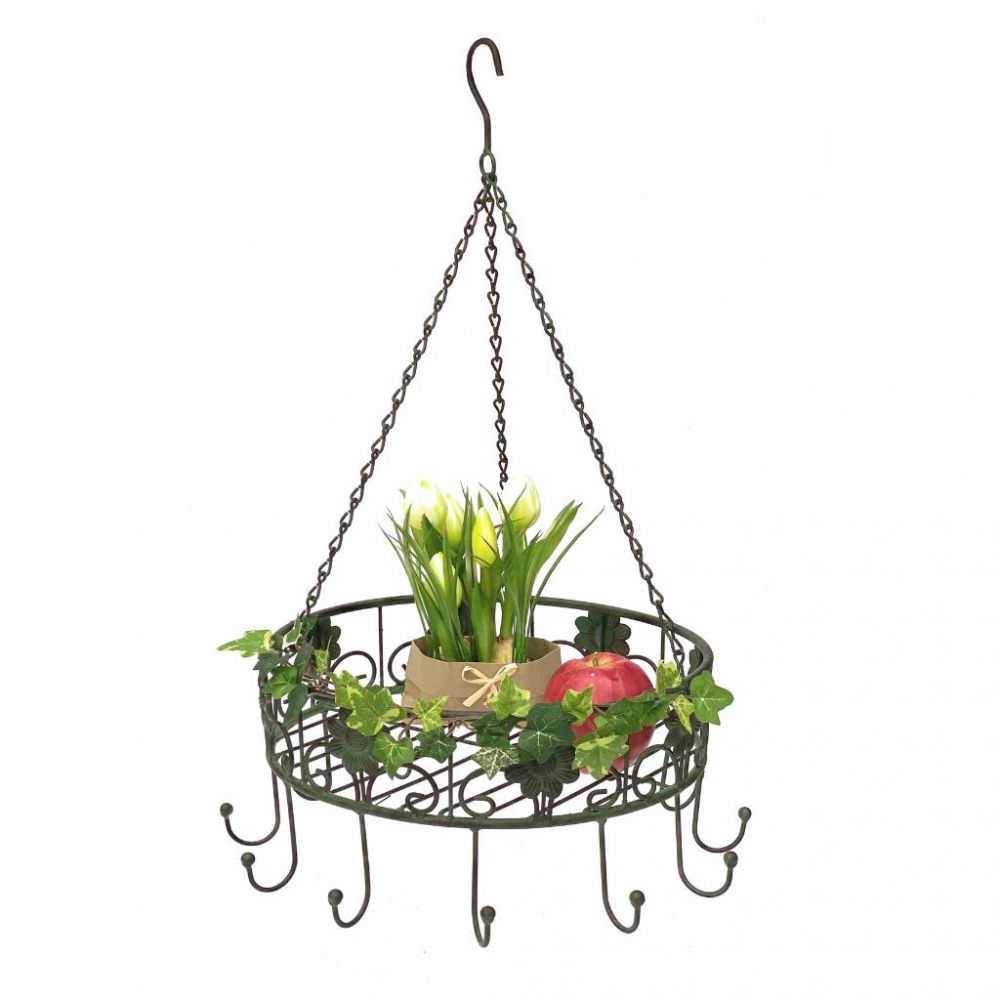 DanDiBo Pot Hanger Ceiling Rack Hanging Basket Green 96006 60 cm Hanging Shelf Sausage Crown Basket Kitchen Shelf Kitchen Crown Herb Crown