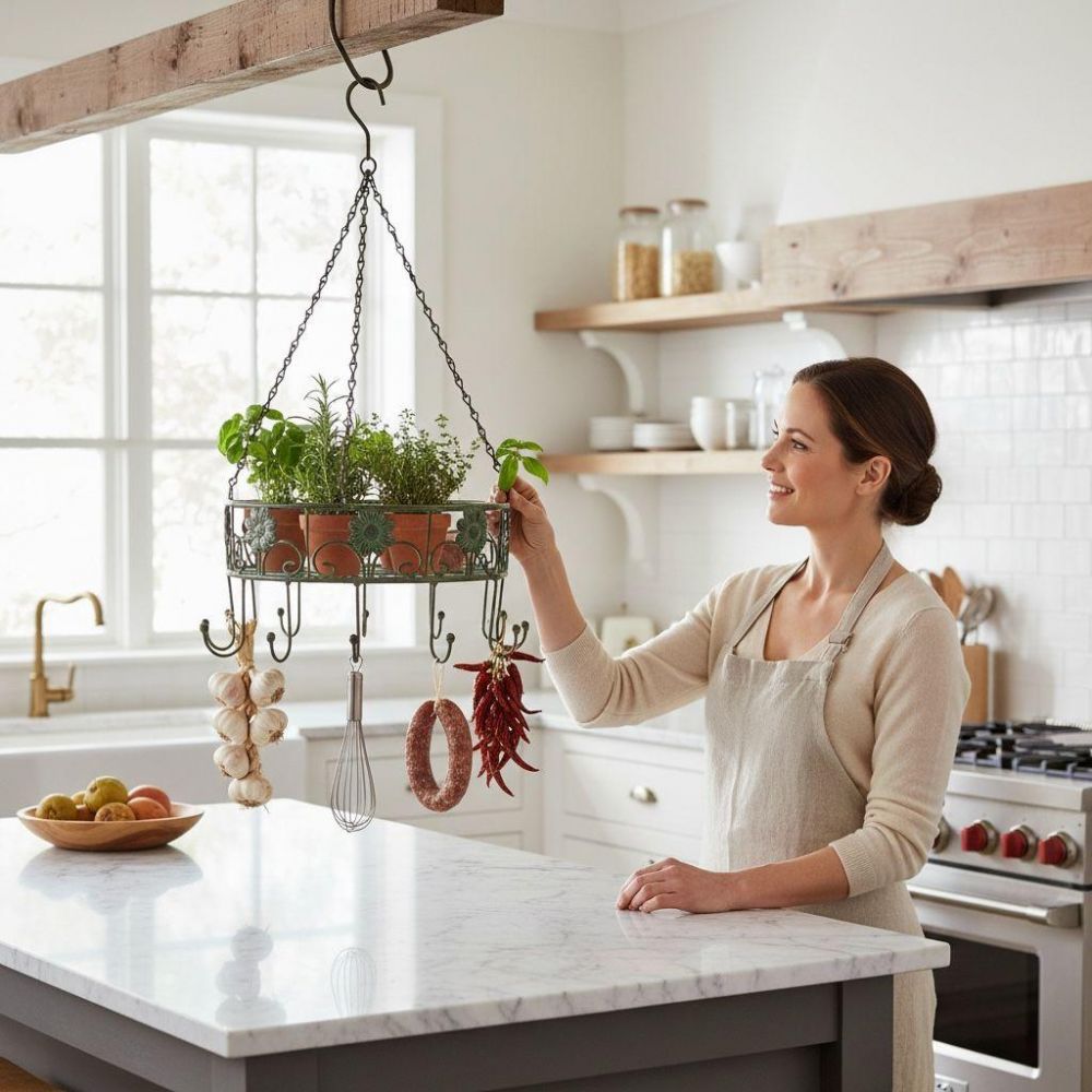 DanDiBo Pot Hanger Ceiling Rack Hanging Basket Green 96006 60 cm Hanging Shelf Sausage Crown Basket Kitchen Shelf Kitchen Crown Herb Crown