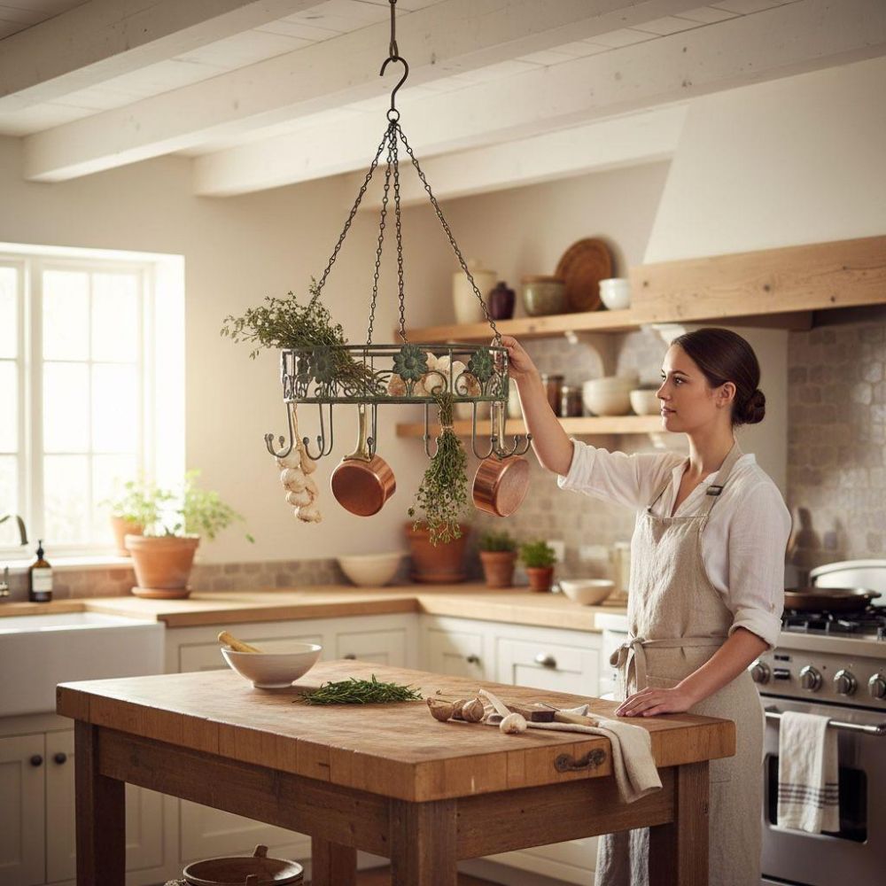 DanDiBo Pot Hanger Ceiling Rack Hanging Basket Green 96006 60 cm Hanging Shelf Sausage Crown Basket Kitchen Shelf Kitchen Crown Herb Crown