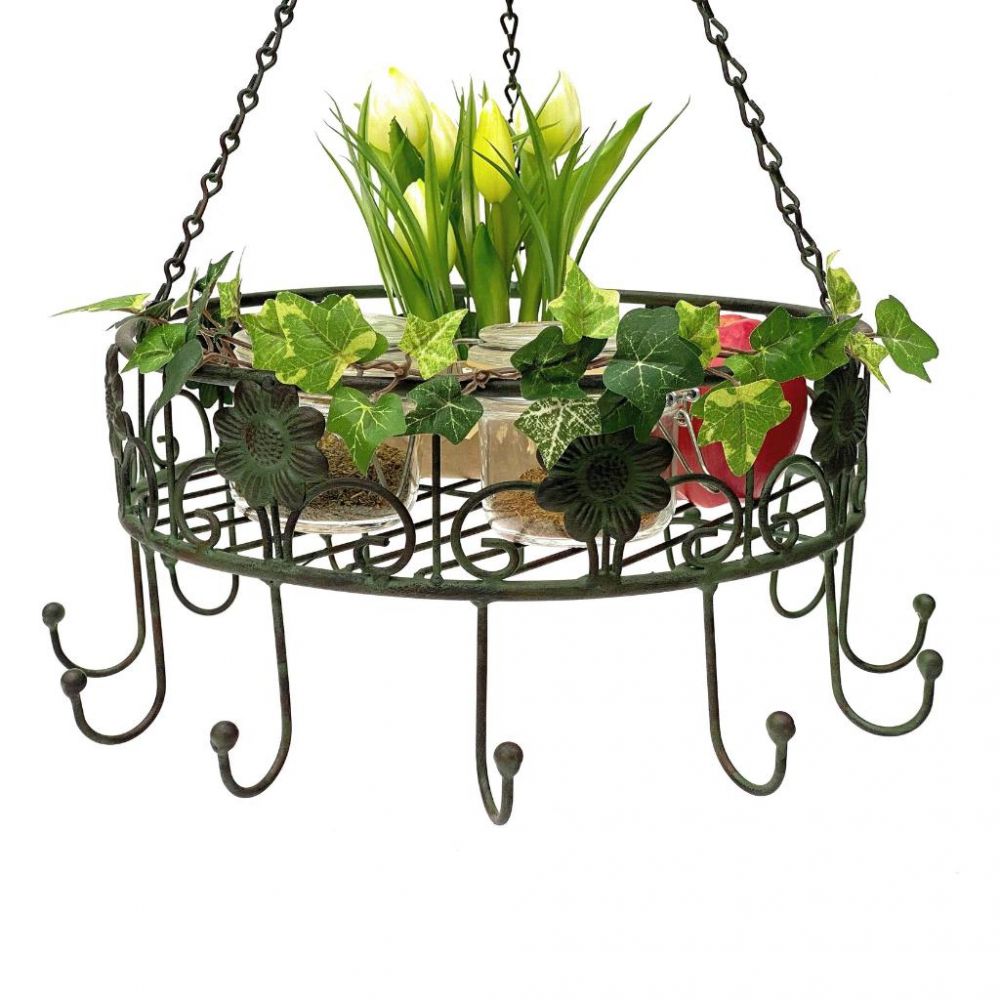DanDiBo Pot Hanger Ceiling Rack Hanging Basket Green 96006 60 cm Hanging Shelf Sausage Crown Basket Kitchen Shelf Kitchen Crown Herb Crown