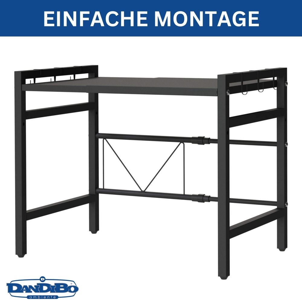 DanDiBo Adjustable Kitchen Shelf for Countertop Black Standing 2-Tier 40-64 cm Kitchen Shelf 96613 Standing Shelf
