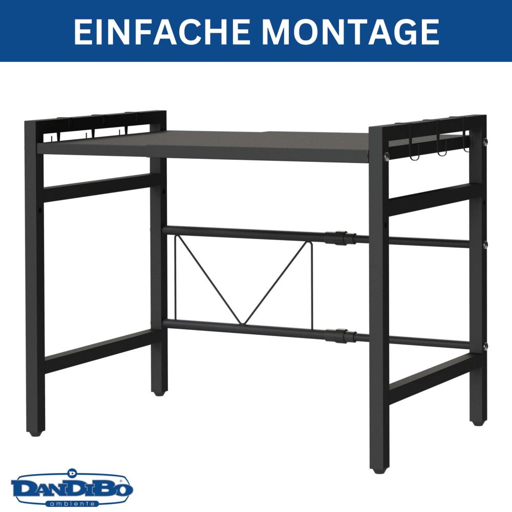 DanDiBo Adjustable Microwave Shelf 2-Tier 40-64 cm Microwave Stand 96613 Freestanding Microwave Rack Kitchen Shelf