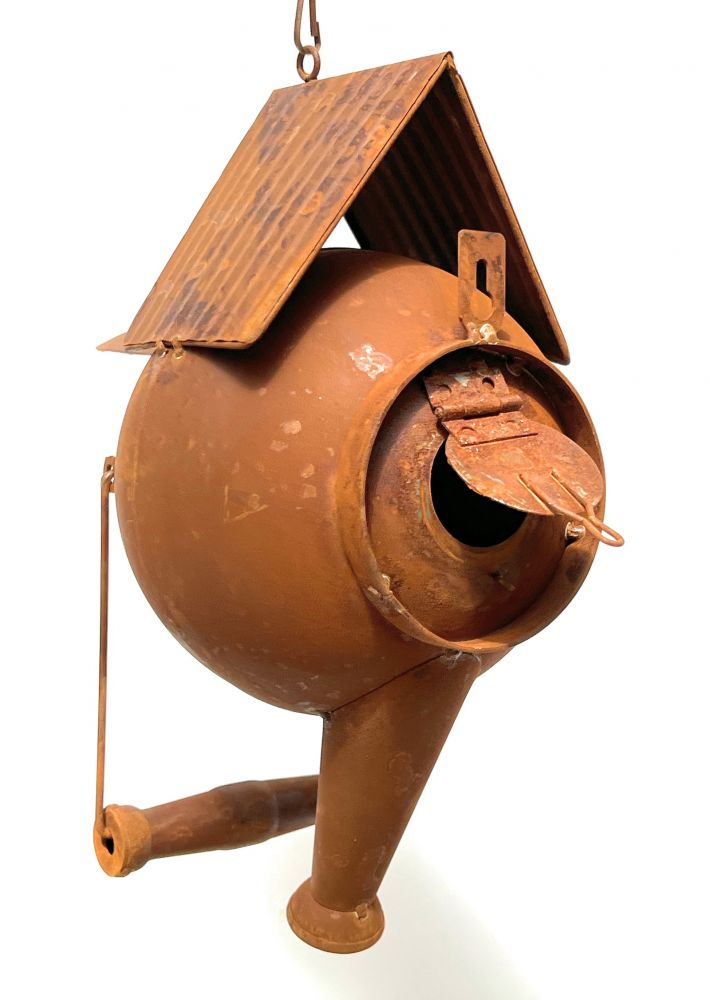 DanDiBo Vogelhaus zum Aufhängen Edelrost Deko Rost Gießkanne Wetterfest 96422 Nistkasten Futterstation für Vögel Shabby mit Kette hängend Metallkanne Kanne Balkon